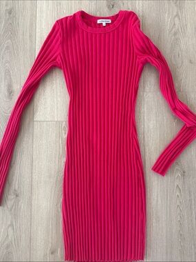 Cotton Citizen Ribbed Long Sleeve Bodycon Dress - Fuchsia Pink